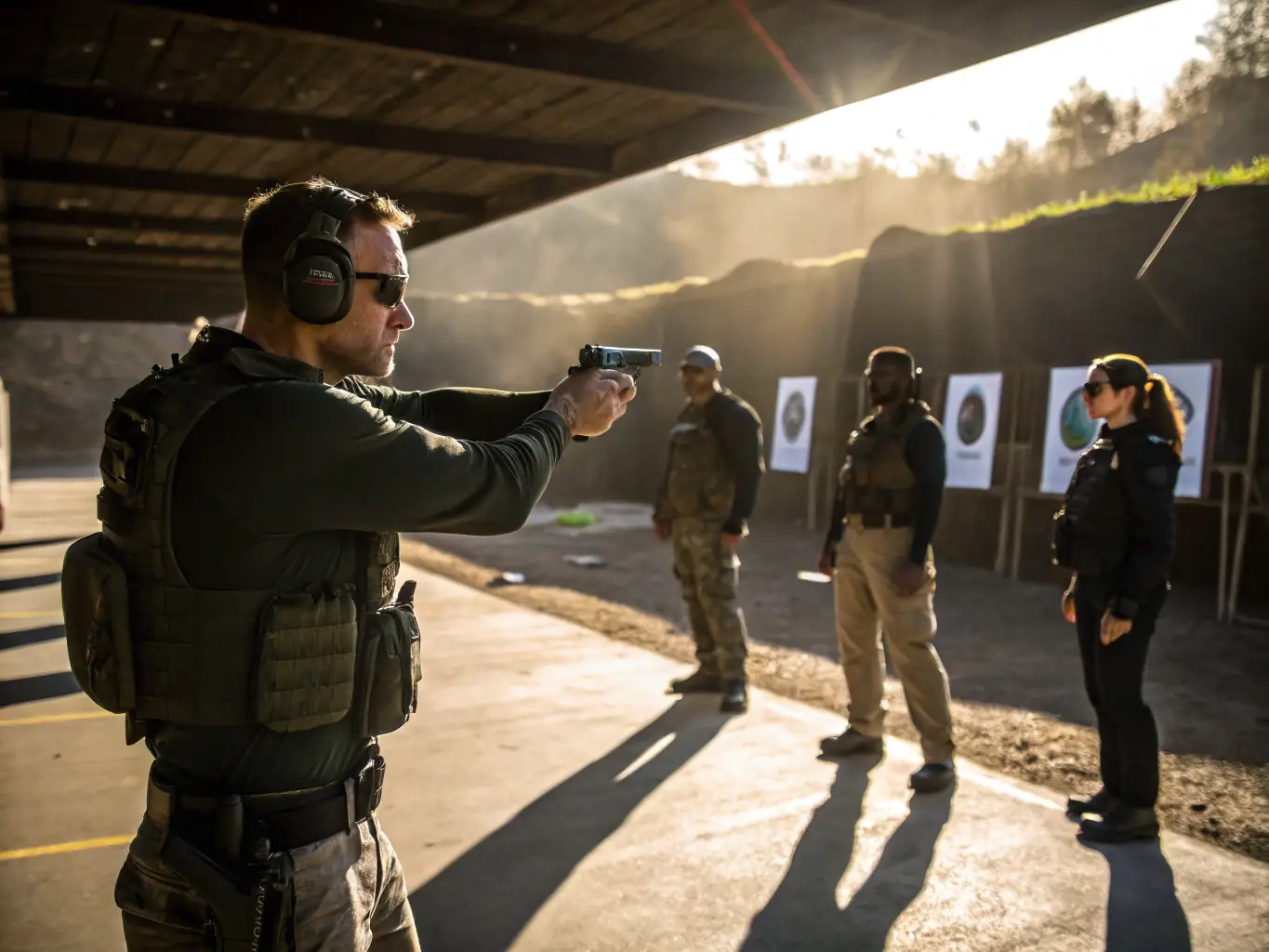 An image of a shooting instructor providing guidance to a club member on proper shooting stance and technique, with a focus on safety and precision.