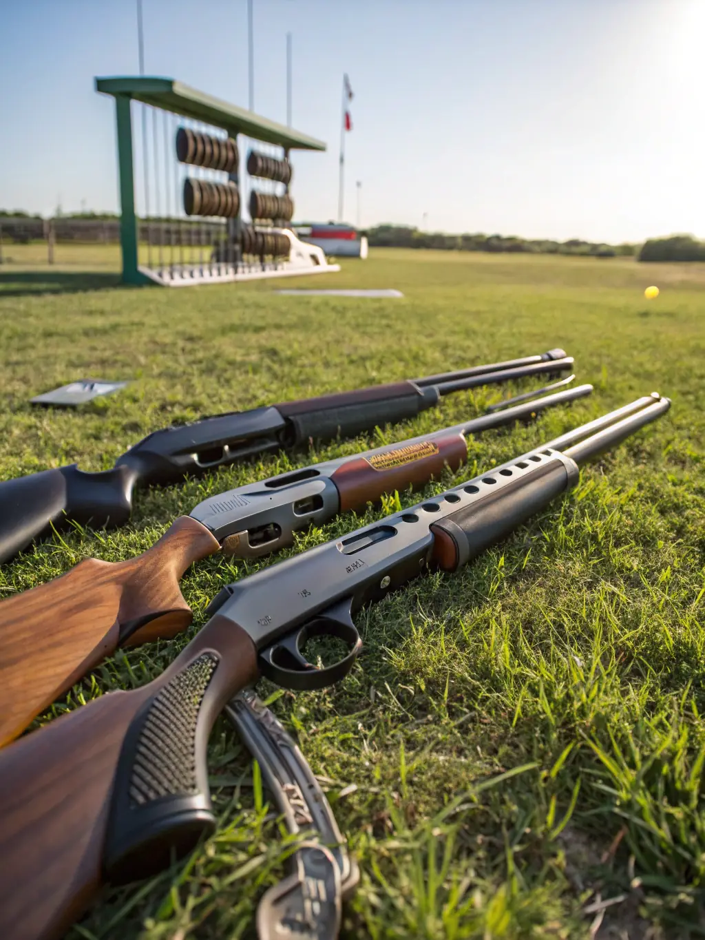 A participant practicing their aim at a fixed target under the supervision of an instructor at BALL TRAP CLUB DE LA MALEPERE.